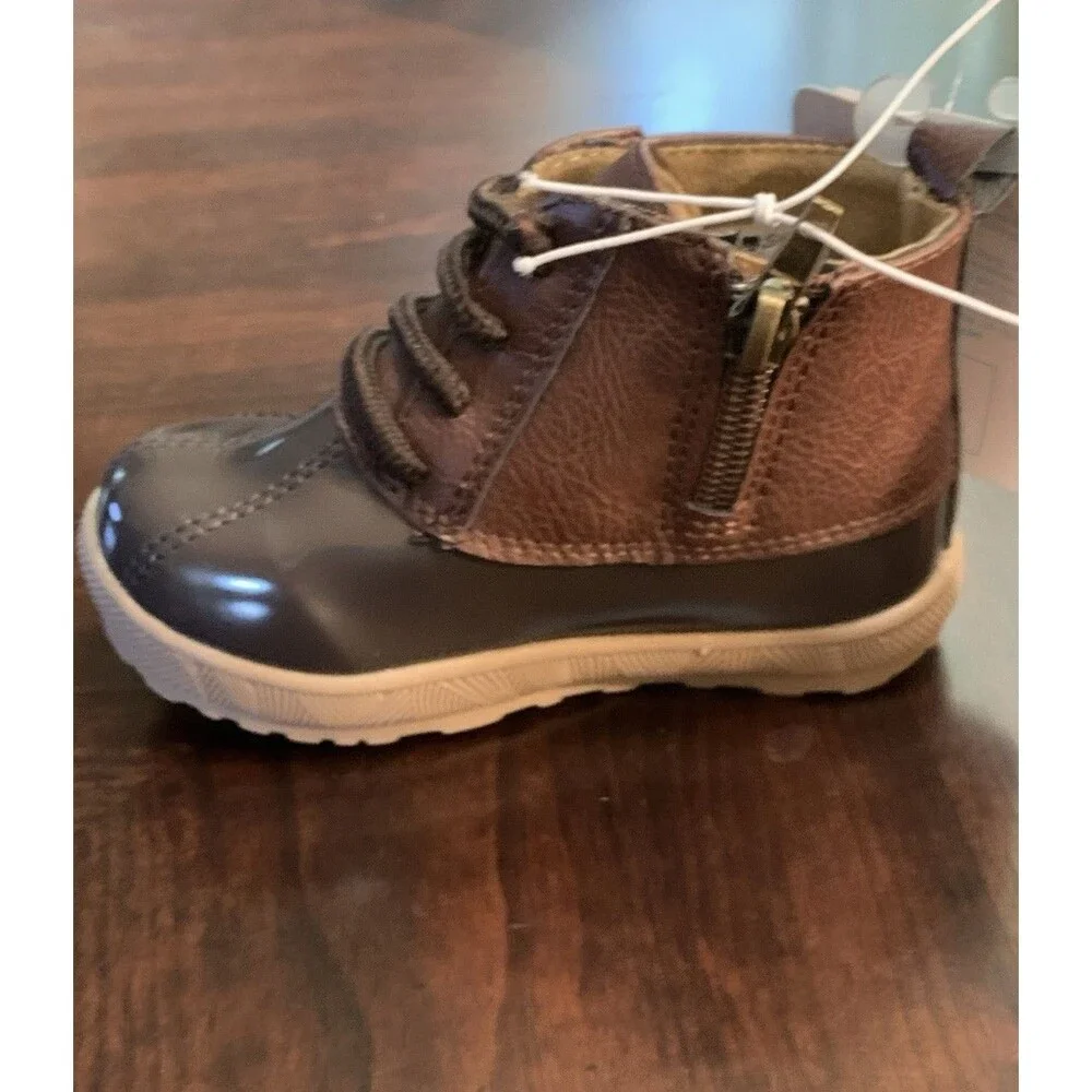 Stepping Stones Brown Toddler Duck Boots Baby Shoes Size 5 Lace Up Side Zipper
